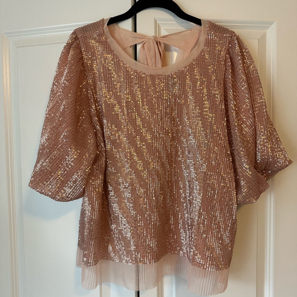 Anthropologie. Rose gold sequin top.